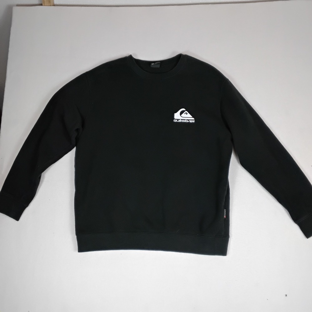 Quiksilver Sweatshirt Mens Large Black Fleece Crewneck Logo Graphic Pullover